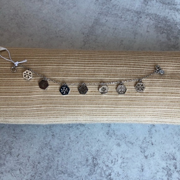 Tory Burch Hexagon Logo Charm Bracelet Silvertone - Picture 4 of 9